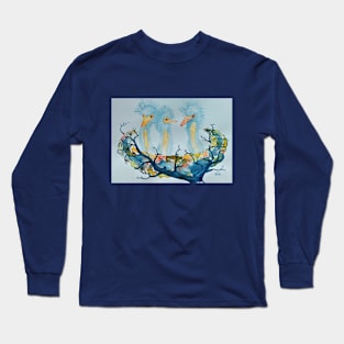 Baby Herons in nest, bird art, wildlife designs Long Sleeve T-Shirt